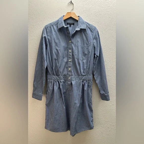 Banana Republic Navy Striped Long Sleeve Shirt Dress - Picture 2 of 5